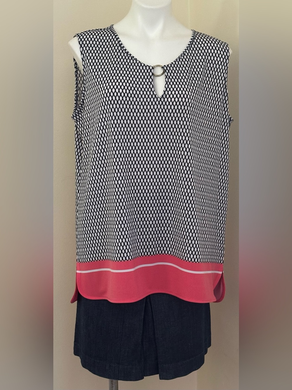 JONES NEW YORK SIGNATURE Tunic Top NWT White Blue & Pink Geometric Blouse Sz 1X